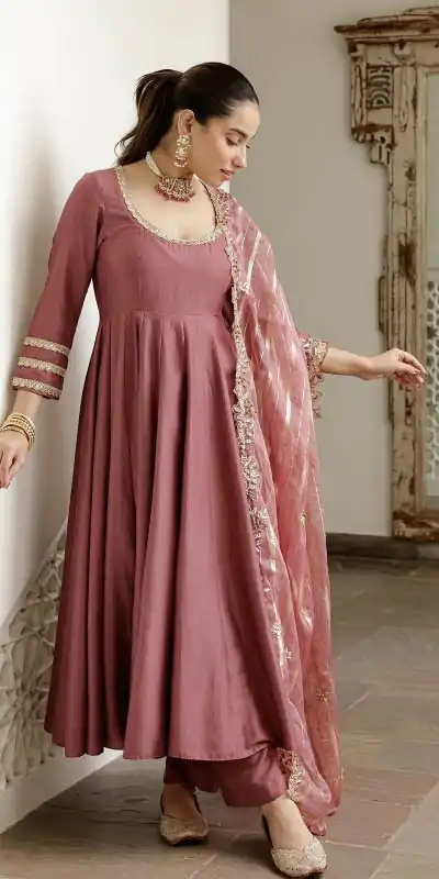 NSR 871 Onion Roman Simmer Silk With Fecny Sleeve with Lace Work & Embroidery Work Gown. Festive Deal ₹2999. Delivery 4-6 Working Days. Shop now. | Gowns, Bollywood Gowns, Creative Gowns, Designer Gowns, Embroidered Gowns, Party Wear Gowns