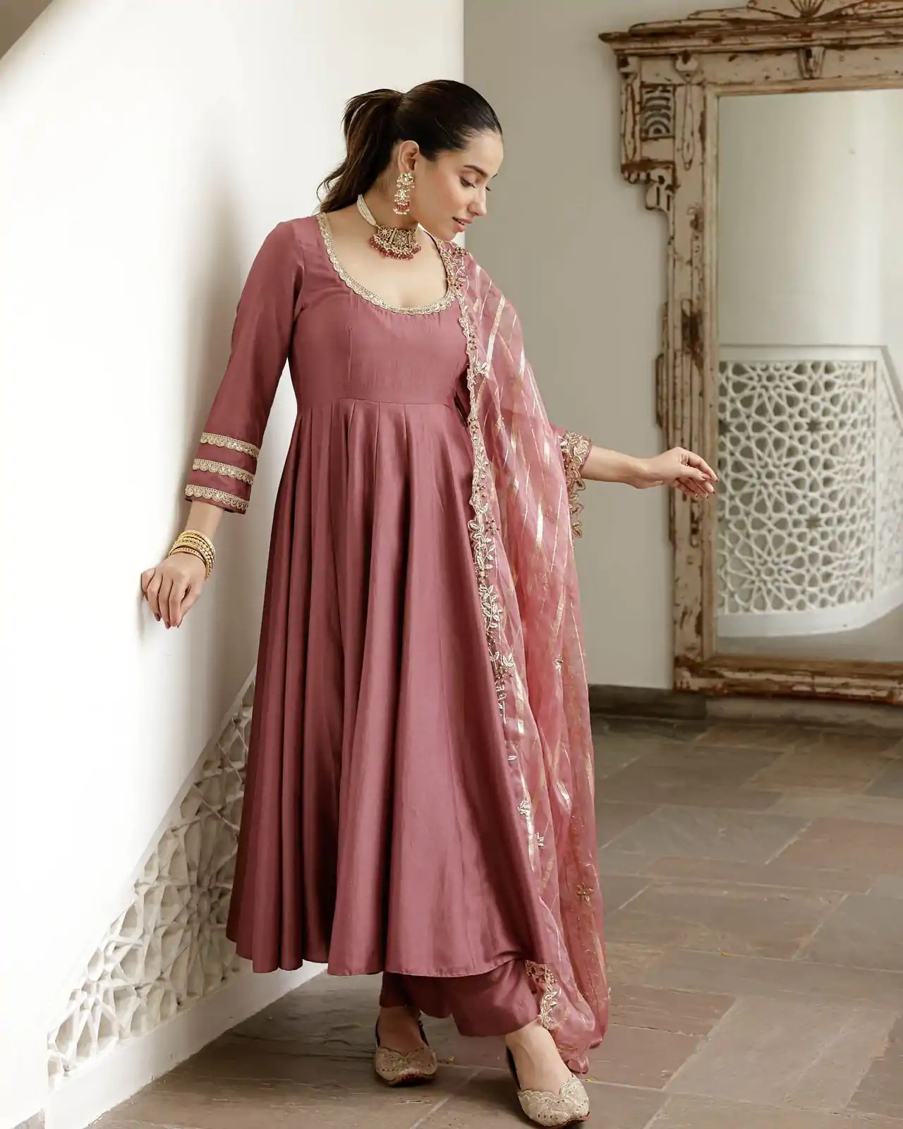 NSR 871 Onion Roman Simmer Silk With Fecny Sleeve with Lace Work & Embroidery Work Gown. Festive Deal ₹2999. Delivery 4-6 Working Days. Shop now. | Gowns, Bollywood Gowns, Creative Gowns, Designer Gowns, Embroidered Gowns, Party Wear Gowns
