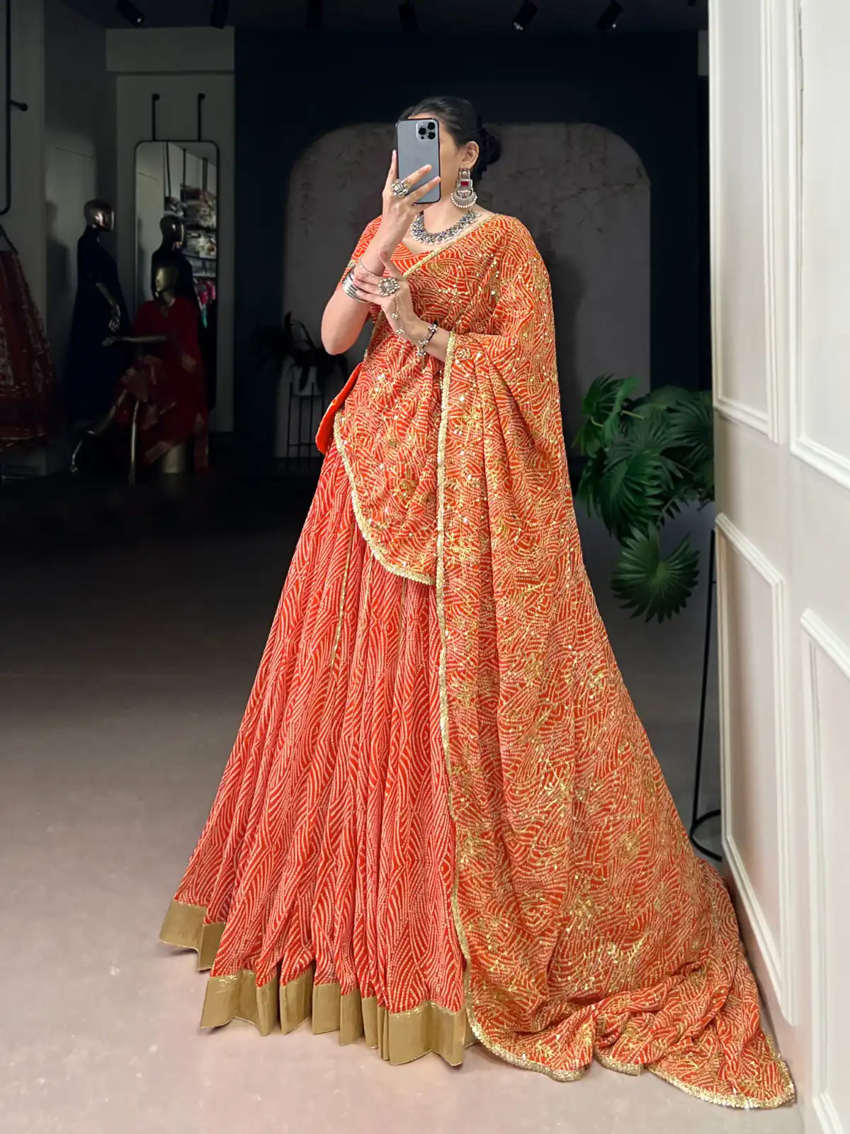 LNB 1701 Orange Color Georgette Bandhej Print And Embossed Lace Lehenga Choli Wedding, Party, Festive, Events Etc. Delivery 4-6 Working Days Rs 3999 | Lehenga, Bollywood Lehenga, Creative Lehenga, Designer Lehenga, Embroidered Lehenga, Party Wear Lehenga