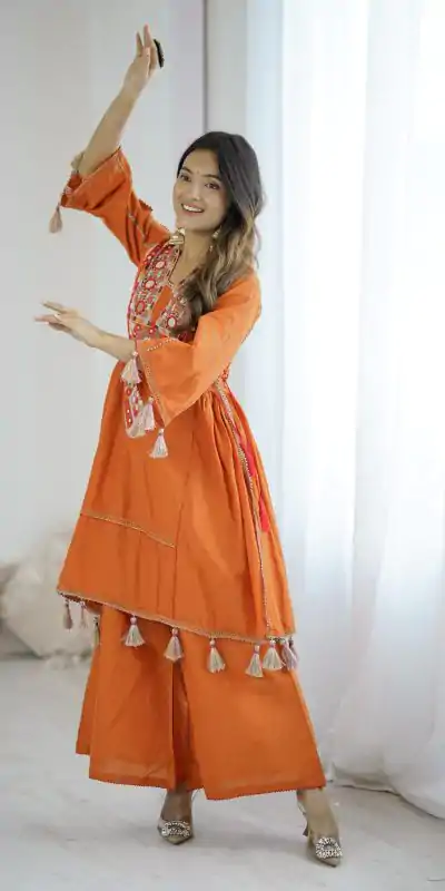 SRK 5286 Orange in Khadi Cotton Mirror Work & Embroidery Work Salwar Suit . Now at just ₹2099. Delivery 4-6 Working Days. Shop now. | Jump Suits, Salwar suit, Casual Suits, Creative suits, Designer Suits, Palazzo Suits, Party Wear Suits, Patiala Suits, Straight Suits
