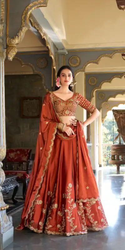 LNB 1427 Orange Rangoli Silk With Sequins Work & Embroidery Work Lehenga Choli. Exclusive Offer ₹3499. Delivery 4-6 Working Days. At 3499 | Lehenga, Bollywood Lehenga, Creative Lehenga, Designer Lehenga, Embroidered Lehenga, Party Wear Lehenga