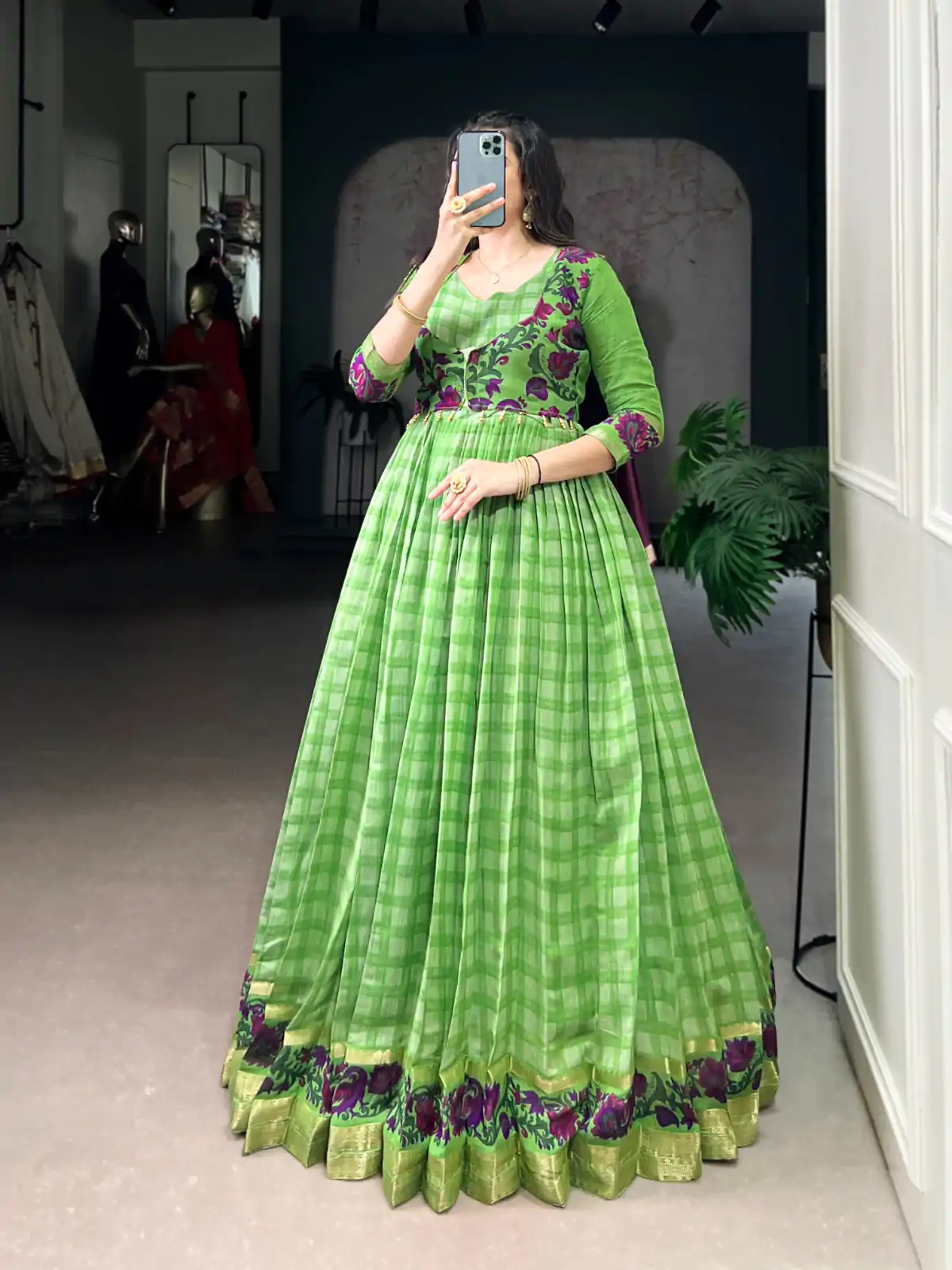 YNF 5034 Parrot Green Polyester Viscose Chanderi Zari Work & Lace Work Gown in . Affordable Price ₹1799. Delivery 4-6 Working Days. Shop now. | Gowns, Bollywood Gowns, Creative Gowns, Designer Gowns, Embroidered Gowns, Party Wear Gowns