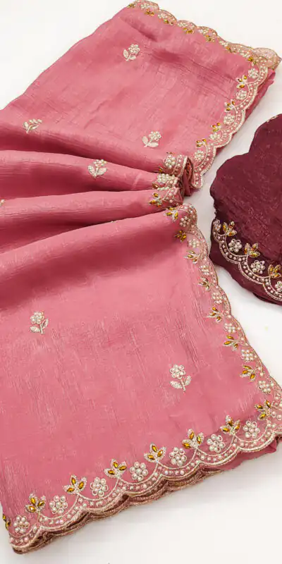 BT 1267 Peach in Crunchy Chiffon Embroidery Work Saree . Wedding, Party, Festive, Events, Exclusive Offer ₹1749. Delivery 4-6 Working Days. Shop now. | Sarees, Bollywood Sarees, Creative Sarees, Designer Sarees, Embroidered Sarees, Ethnic Saree, Modern Digital sarees, Party Wear Sarees