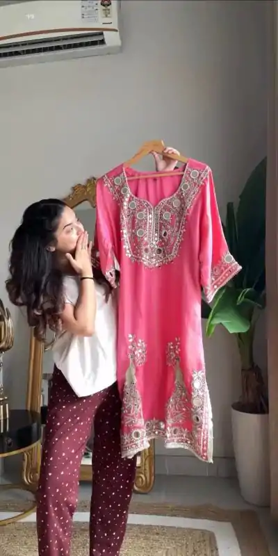 RTC 5919 Peach Roman Silk With Mirror Work Salwar Suit Wedding, Party, Festive, Events, Navratri Garba, Introductory Price ₹2099. Delivery 4-6 Working Days. | Jump Suits, Tops & Bottoms, Track Suits, Salwar suit, Casual Suits, Creative suits, Designer Suits, Palazzo Suits, Party Wear Suits, Patiala Suits, Straight Suits, Trendy Wear