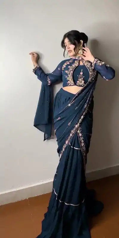 BE 280 Peacock Blue Georgette Lehenga Saree Perfect for Wedding, Party, Cultural Events,, Ganesh Chaturthi . Affordable Price ₹2399. Delivery 4-Days | Lehenga, Bollywood Lehenga, Creative Lehenga, Designer Lehenga, Embroidered Lehenga, Party Wear Lehenga