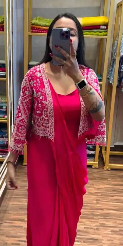 ST 1086 Pink Color Chinnon With Fully Embroidery Koti Ready To Wear Saree Wedding Party, Festive, Events Etc.4-6 Working Days@2049/- only | Sarees, Bollywood Sarees, Creative Sarees, Designer Sarees, Embroidered Sarees, Ethnic Saree, Modern Digital sarees, Party Wear Sarees