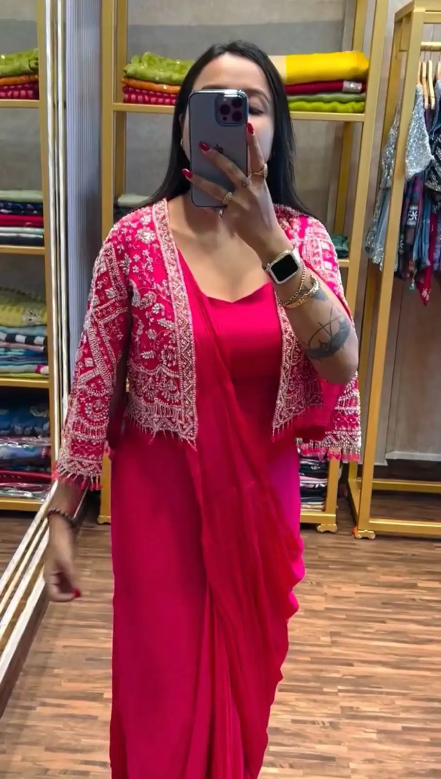 ST 1086 Pink Color Chinnon With Fully Embroidery Koti Ready To Wear Saree Wedding Party, Festive, Events Etc.4-6 Working Days@2049/- only | Sarees, Bollywood Sarees, Creative Sarees, Designer Sarees, Embroidered Sarees, Ethnic Saree, Modern Digital sarees, Party Wear Sarees