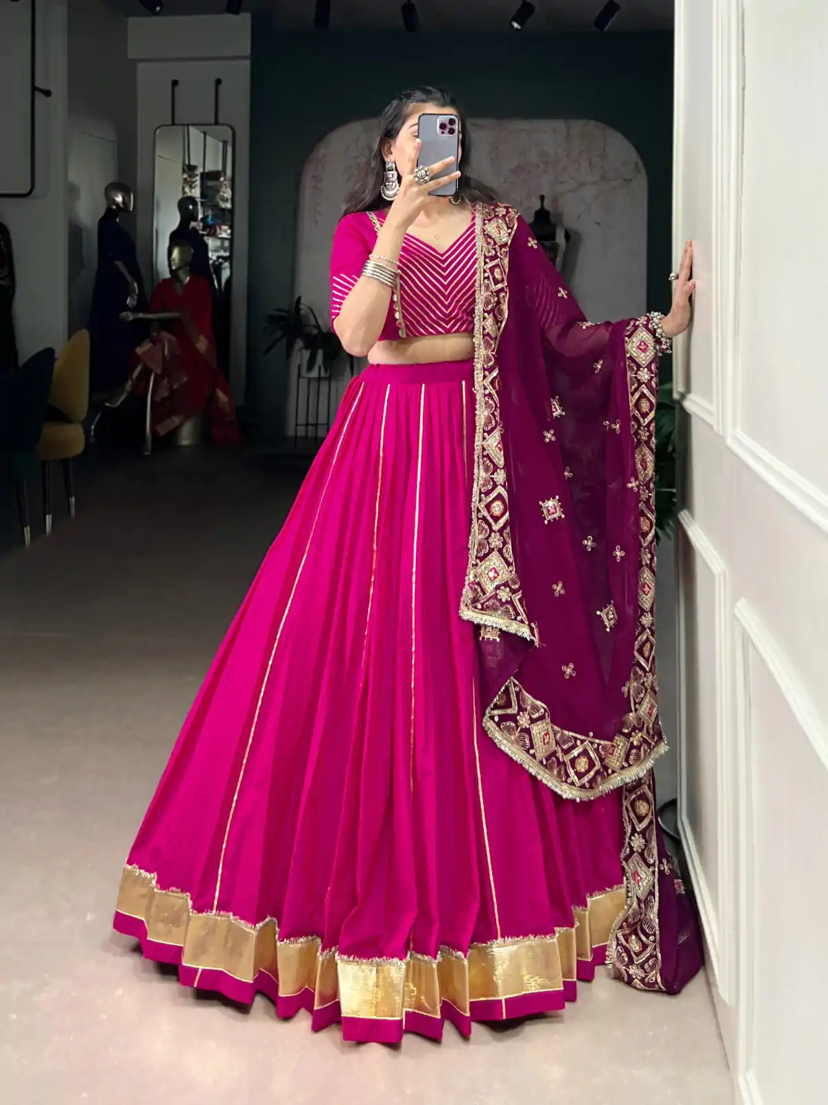 LNB 1708 Pink Cotton With Mirror Work & Zari Work Lehenga Choli Available at ₹3199 only. Delivery 4-6 Working Days. Shop now. | Lehenga, Bollywood Lehenga, Creative Lehenga, Designer Lehenga, Embroidered Lehenga, Party Wear Lehenga
