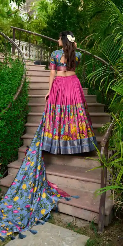 LNB 1222 Pink Dola Silk With Kalamkari Print & Zari Work Lehenga Choli . Grab it for ₹1899. Delivery 4-6 Working Days. Shop now. | Lehenga, Bollywood Lehenga, Creative Lehenga, Designer Lehenga, Embroidered Lehenga, Party Wear Lehenga
