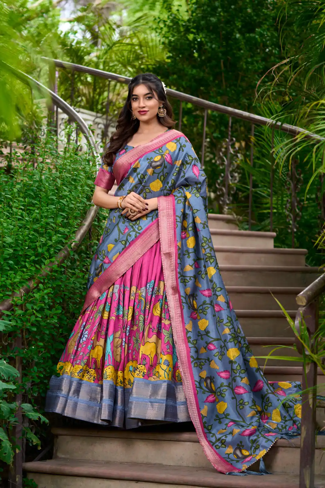 LNB 1222 Pink Dola Silk With Kalamkari Print & Zari Work Lehenga Choli . Grab it for ₹1899. Delivery 4-6 Working Days. Shop now. | Lehenga, Bollywood Lehenga, Creative Lehenga, Designer Lehenga, Embroidered Lehenga, Party Wear Lehenga