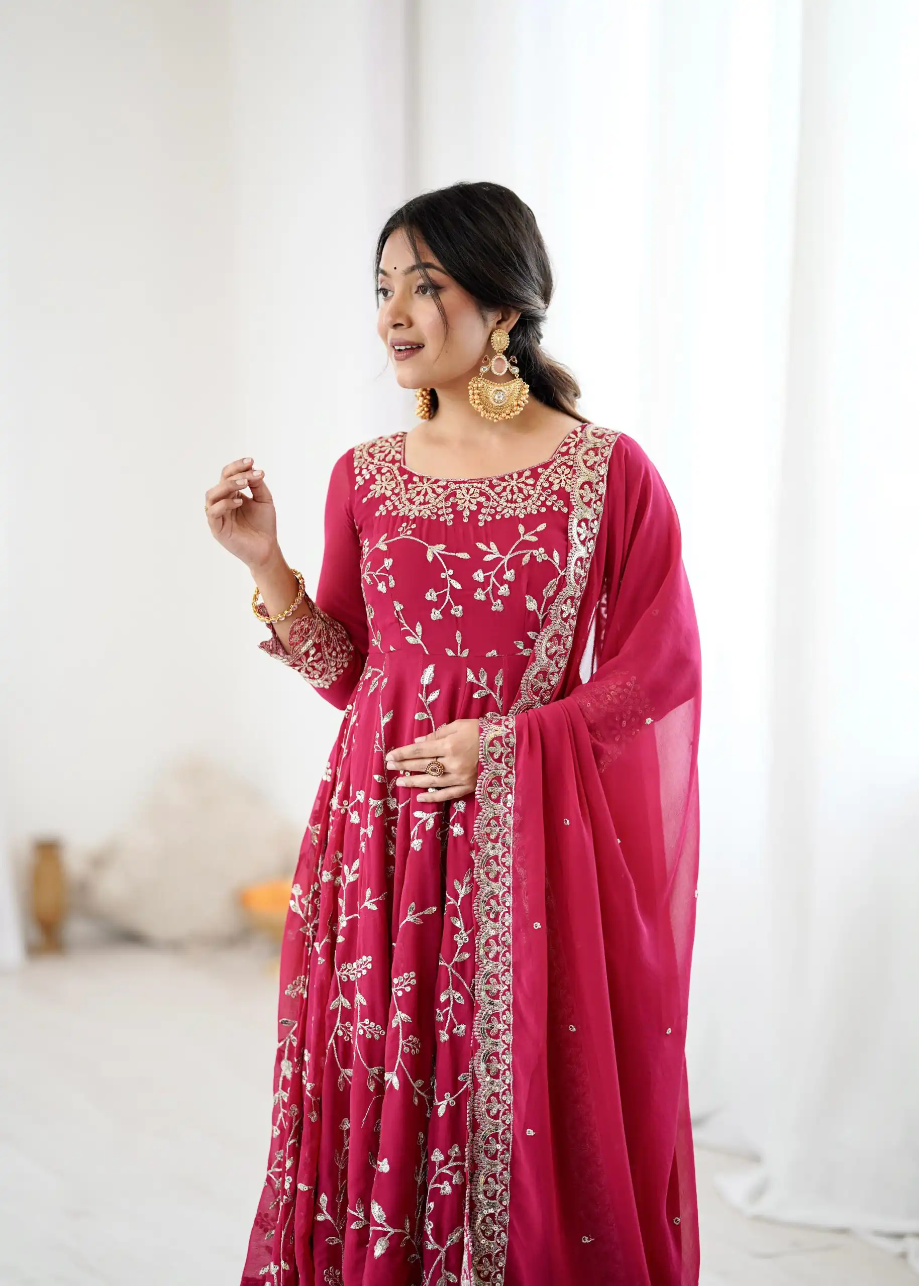 SRK 5299 Pink Faux Georgette With Sequence Work Perfect for Wedding, Party, Lohri, Temple Visit, Ganesh Chaturthi Festive, Events, 4-6 Working Days At 2149 | Gowns, Bollywood Gowns, Creative Gowns, Designer Gowns, Embroidered Gowns, Party Wear Gowns