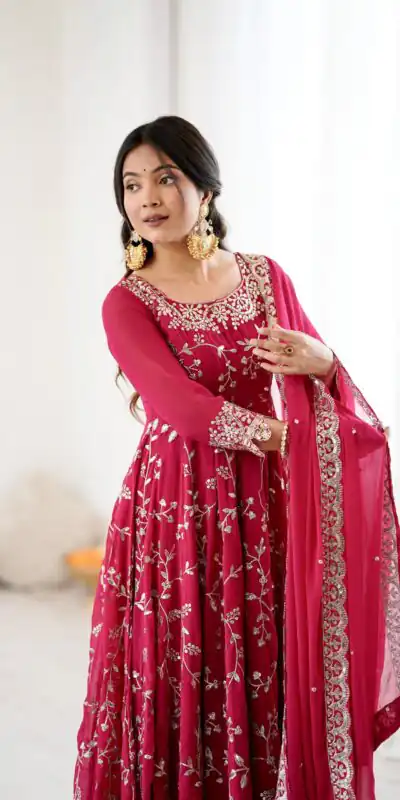 SRK 5299 Pink Faux Georgette With Sequence Work Perfect for Wedding, Party, Lohri, Temple Visit, Ganesh Chaturthi Festive, Events, 4-6 Working Days At 2149 | Gowns, Bollywood Gowns, Creative Gowns, Designer Gowns, Embroidered Gowns, Party Wear Gowns