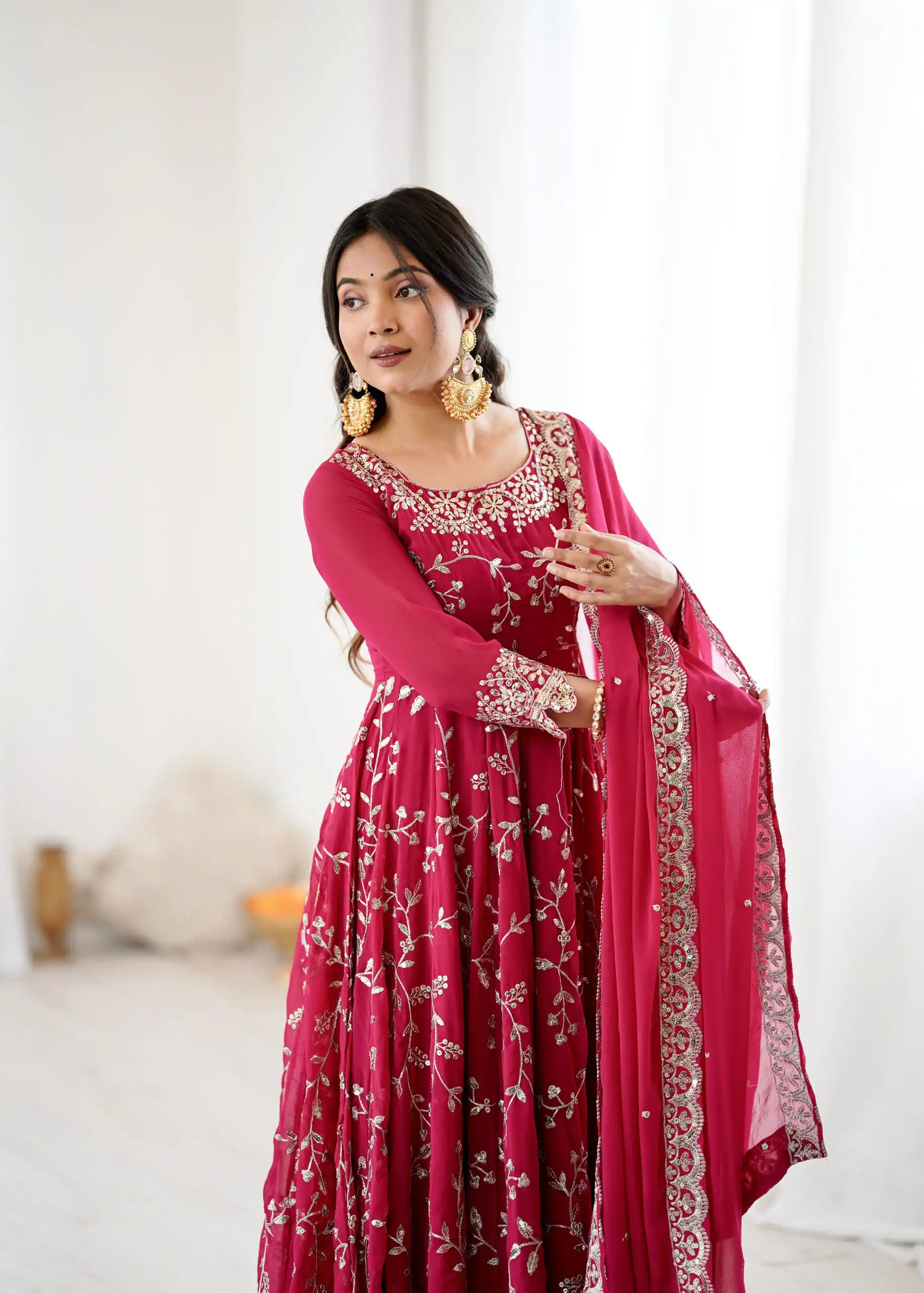 SRK 5299 Pink Faux Georgette With Sequence Work Perfect for Wedding, Party, Lohri, Temple Visit, Ganesh Chaturthi Festive, Events, 4-6 Working Days At 2149 | Gowns, Bollywood Gowns, Creative Gowns, Designer Gowns, Embroidered Gowns, Party Wear Gowns