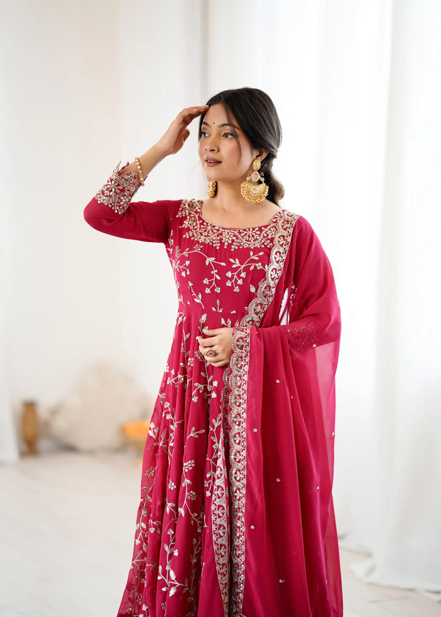 SRK 5299 Pink Faux Georgette With Sequence Work Perfect for Wedding, Party, Lohri, Temple Visit, Ganesh Chaturthi Festive, Events, 4-6 Working Days At 2149 | Gowns, Bollywood Gowns, Creative Gowns, Designer Gowns, Embroidered Gowns, Party Wear Gowns