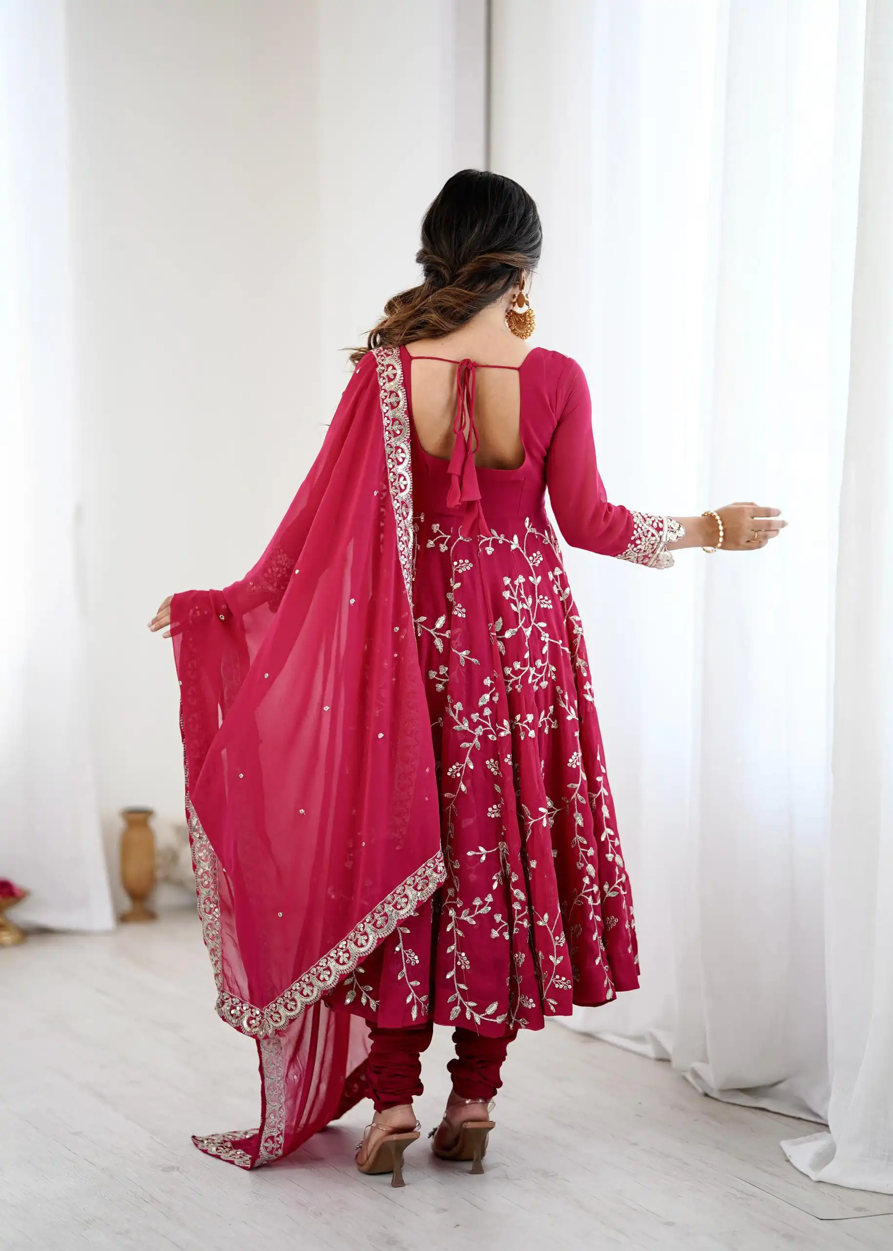 SRK 5299 Pink Faux Georgette With Sequence Work Perfect for Wedding, Party, Lohri, Temple Visit, Ganesh Chaturthi Festive, Events, 4-6 Working Days At 2149 | Gowns, Bollywood Gowns, Creative Gowns, Designer Gowns, Embroidered Gowns, Party Wear Gowns