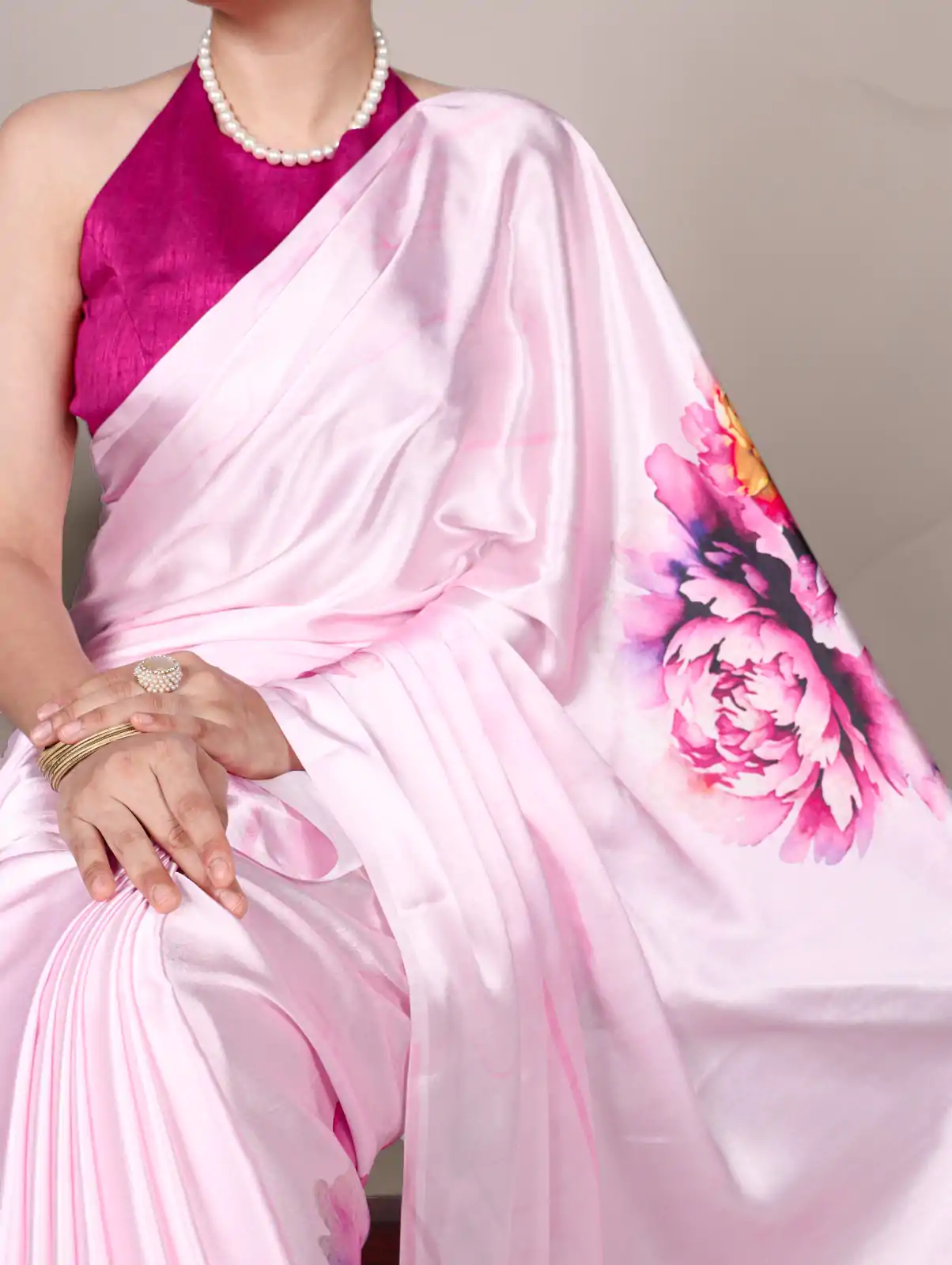 YNF 7004 Pink Color Satin Silk Floral Printed Designer Work Saree . Grab it for ₹1549. Delivery 4-6 Working Days. Shop now. | Sarees, Bollywood Sarees, Creative Sarees, Designer Sarees, Embroidered Sarees, Ethnic Saree, Modern Digital sarees, Party Wear Sarees