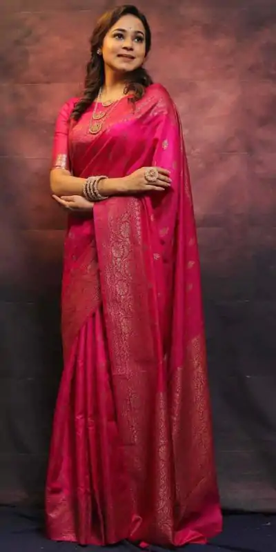 KP 6010 Pink Soft Lichi Silk Jacquard Saree Perfect for Wedding, Party, Traditional Day, Family Gatherings, Sangeet . Grab it for ₹1349. Delivery 4-6 W | Sarees, Bollywood Sarees, Creative Sarees, Designer Sarees, Embroidered Sarees, Ethnic Saree, Modern Digital sarees, Party Wear Sarees