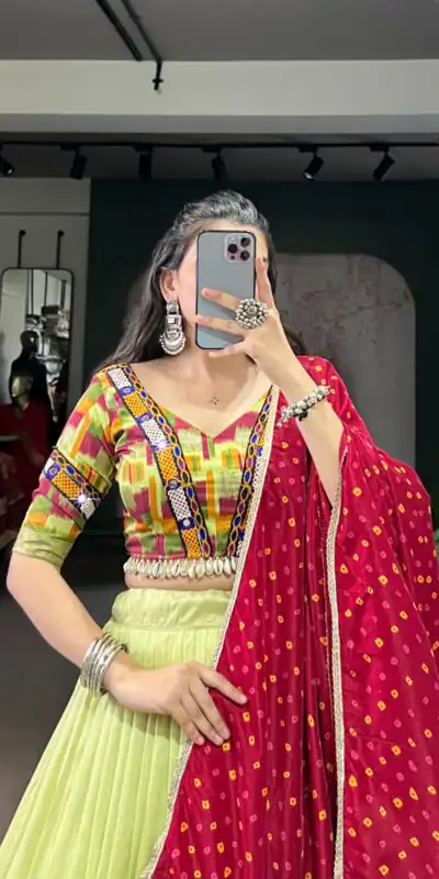 LNB 1726 Pista Tasar Silk With Gamth Work & Mirror Work Lehenga Choli . Festive Deal ₹2999. Delivery 4-6 Working Days. Shop now. | Lehenga, Bollywood Lehenga, Creative Lehenga, Designer Lehenga, Embroidered Lehenga, Party Wear Lehenga