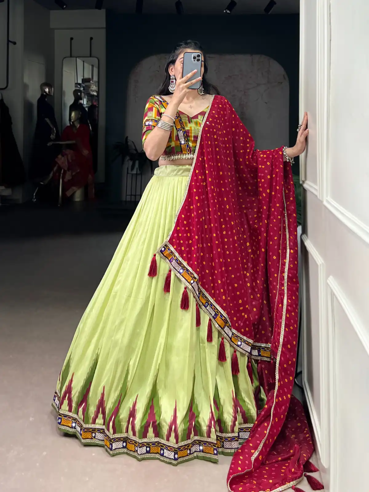 LNB 1726 Pista Tasar Silk With Gamth Work & Mirror Work Lehenga Choli . Festive Deal ₹2999. Delivery 4-6 Working Days. Shop now. | Lehenga, Bollywood Lehenga, Creative Lehenga, Designer Lehenga, Embroidered Lehenga, Party Wear Lehenga