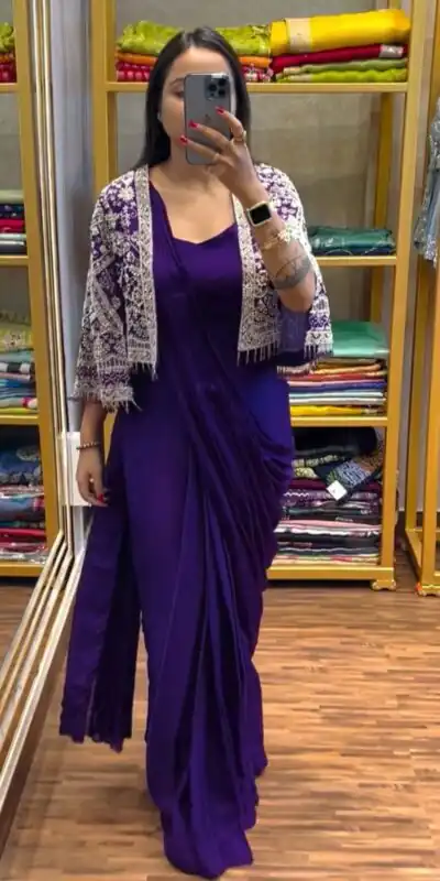 ST 1086 Purple Color Chinnon With Fully Embroidery Koti Ready To Wear Saree Wedding Party, Festive, Events Etc.4-6 Working Days@2049/- only | Sarees, Bollywood Sarees, Creative Sarees, Designer Sarees, Embroidered Sarees, Ethnic Saree, Modern Digital sarees, Party Wear Sarees