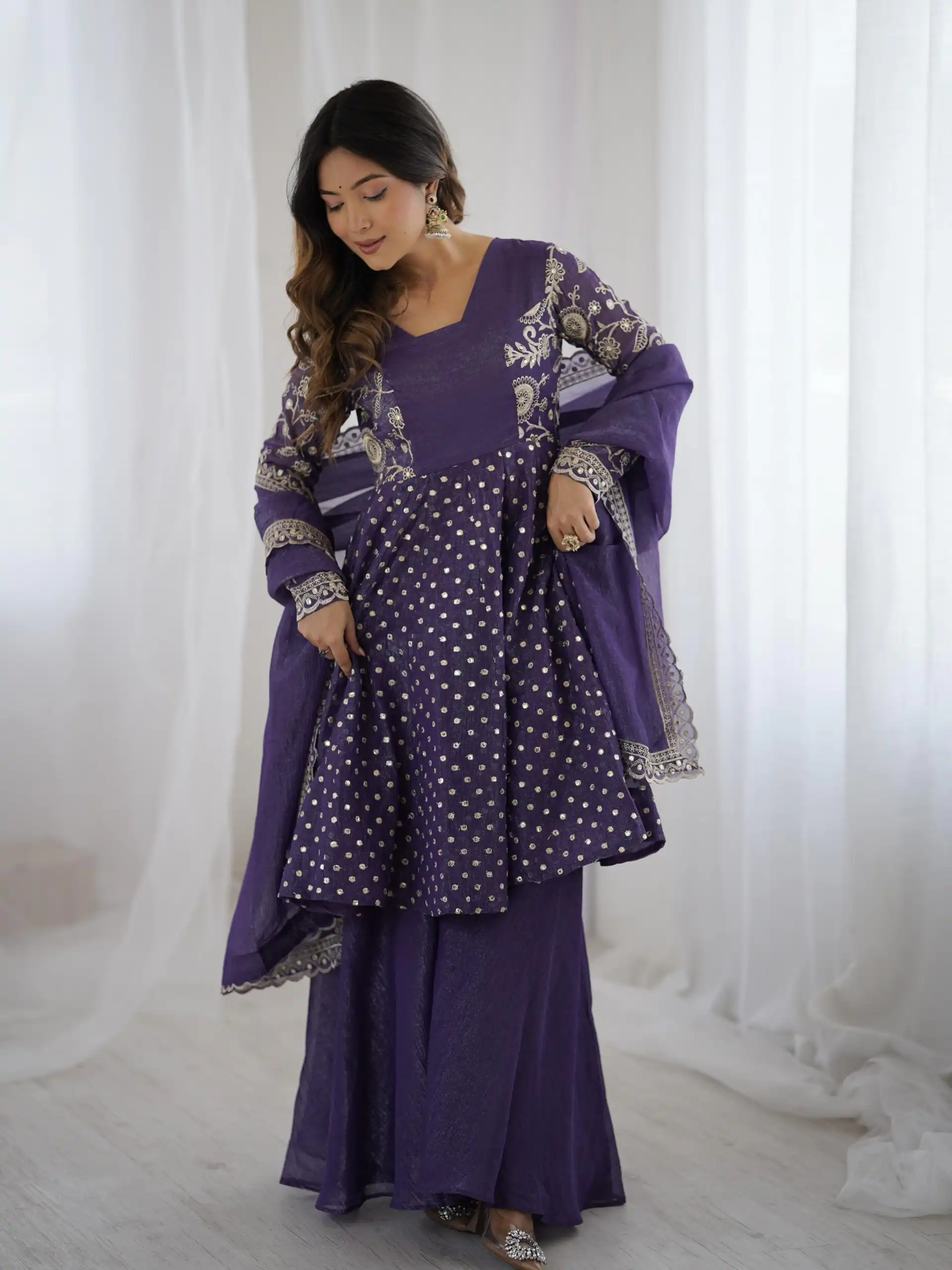 ZSR 3134 Purple Crunchy Silk Salwar Suit Perfect for Wedding, Party, Sangeet, Anniversary, Housewarming Introductory Price ₹2399. Delivery 4-6 | Jump Suits, Salwar suit, Casual Suits, Creative suits, Designer Suits, Palazzo Suits, Party Wear Suits, Patiala Suits, Straight Suits