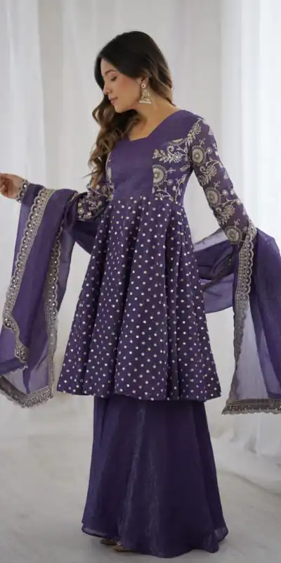 ZSR 3134 Purple Crunchy Silk Salwar Suit Perfect for Wedding, Party, Sangeet, Anniversary, Housewarming Introductory Price ₹2399. Delivery 4-6 | Jump Suits, Salwar suit, Casual Suits, Creative suits, Designer Suits, Palazzo Suits, Party Wear Suits, Patiala Suits, Straight Suits