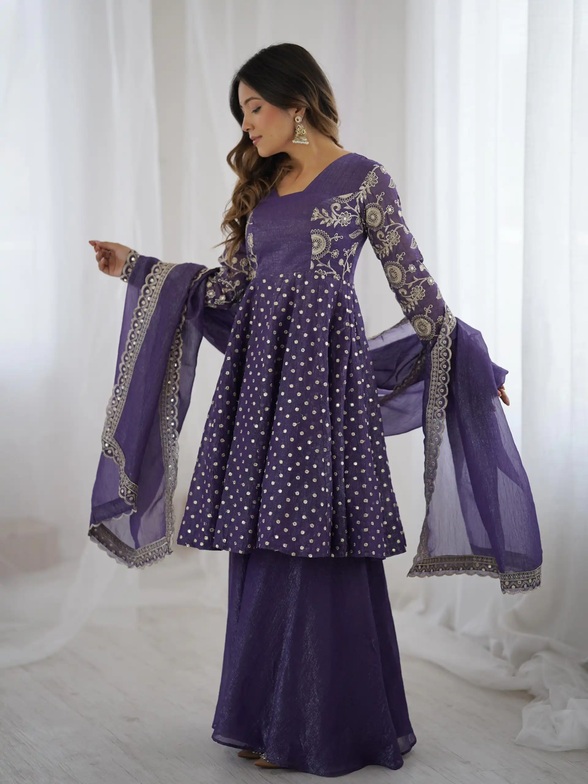 ZSR 3134 Purple Crunchy Silk Salwar Suit Perfect for Wedding, Party, Sangeet, Anniversary, Housewarming Introductory Price ₹2399. Delivery 4-6 | Jump Suits, Salwar suit, Casual Suits, Creative suits, Designer Suits, Palazzo Suits, Party Wear Suits, Patiala Suits, Straight Suits