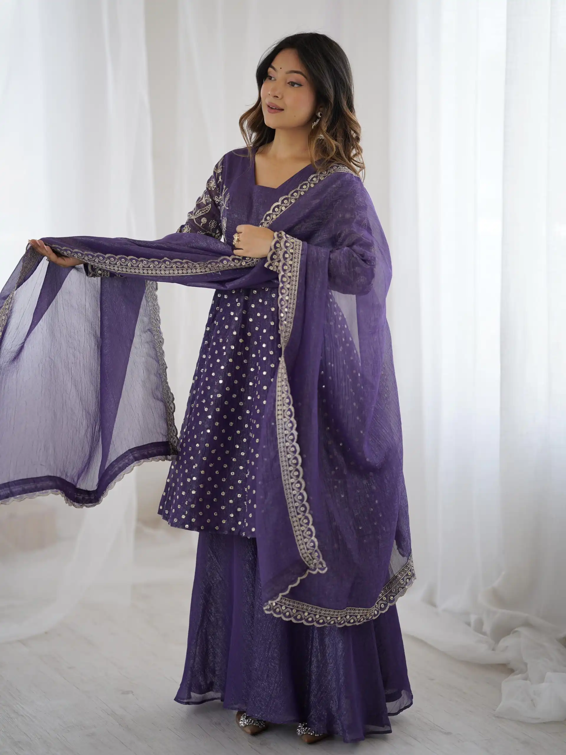 ZSR 3134 Purple Crunchy Silk Salwar Suit Perfect for Wedding, Party, Sangeet, Anniversary, Housewarming Introductory Price ₹2399. Delivery 4-6 | Jump Suits, Salwar suit, Casual Suits, Creative suits, Designer Suits, Palazzo Suits, Party Wear Suits, Patiala Suits, Straight Suits