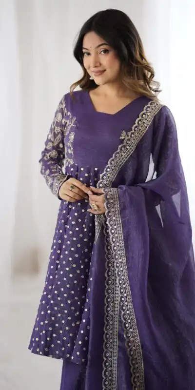 ZSR 3134 Purple Crunchy Silk Salwar Suit Perfect for Wedding, Party, Sangeet, Anniversary, Housewarming Introductory Price ₹2399. Delivery 4-6 | Jump Suits, Salwar suit, Casual Suits, Creative suits, Designer Suits, Palazzo Suits, Party Wear Suits, Patiala Suits, Straight Suits