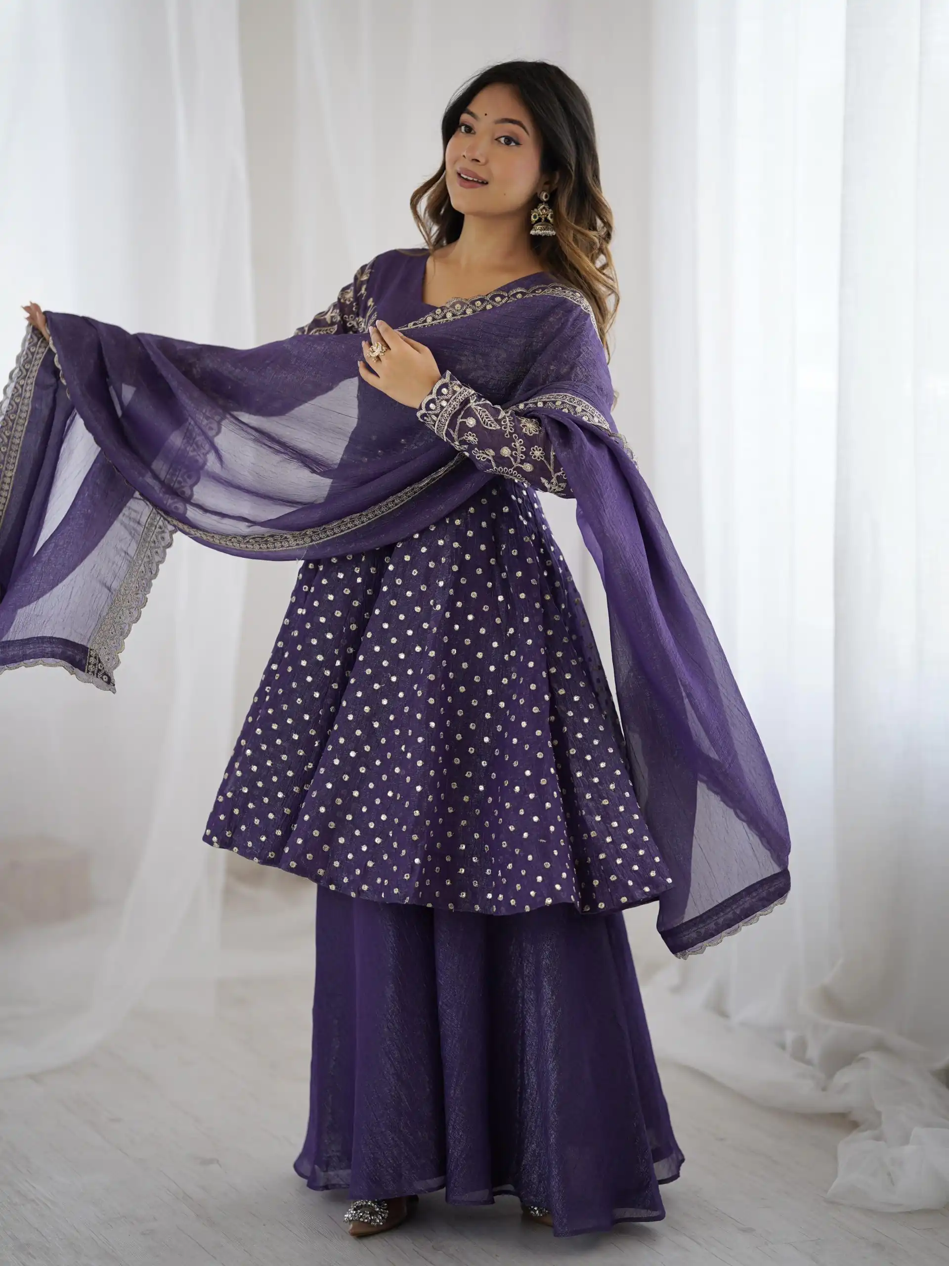 ZSR 3134 Purple Crunchy Silk Salwar Suit Perfect for Wedding, Party, Sangeet, Anniversary, Housewarming Introductory Price ₹2399. Delivery 4-6 | Jump Suits, Salwar suit, Casual Suits, Creative suits, Designer Suits, Palazzo Suits, Party Wear Suits, Patiala Suits, Straight Suits