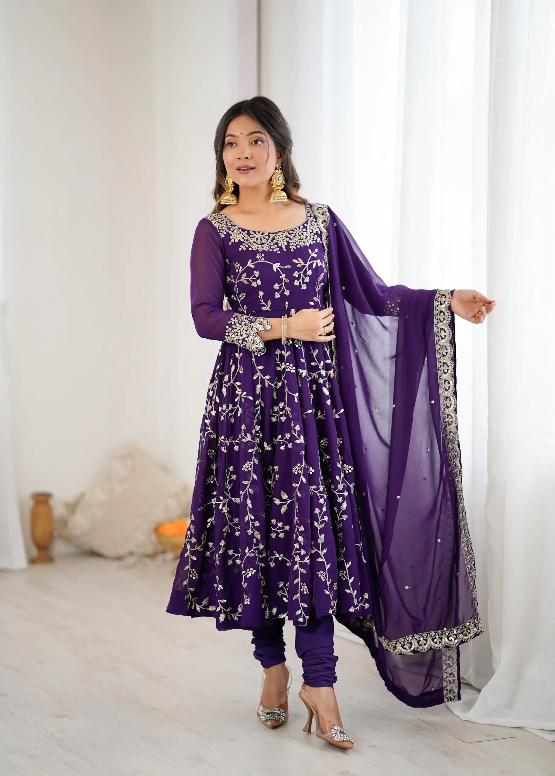 SRK 5299 Purple Georgette With Sequence Work Perfect for Wedding, Party, Lohri, Temple Visit, Ganesh Chaturthi Festive, Events, 4-6 Working Days At 2149 | Gowns, Bollywood Gowns, Creative Gowns, Designer Gowns, Embroidered Gowns, Party Wear Gowns