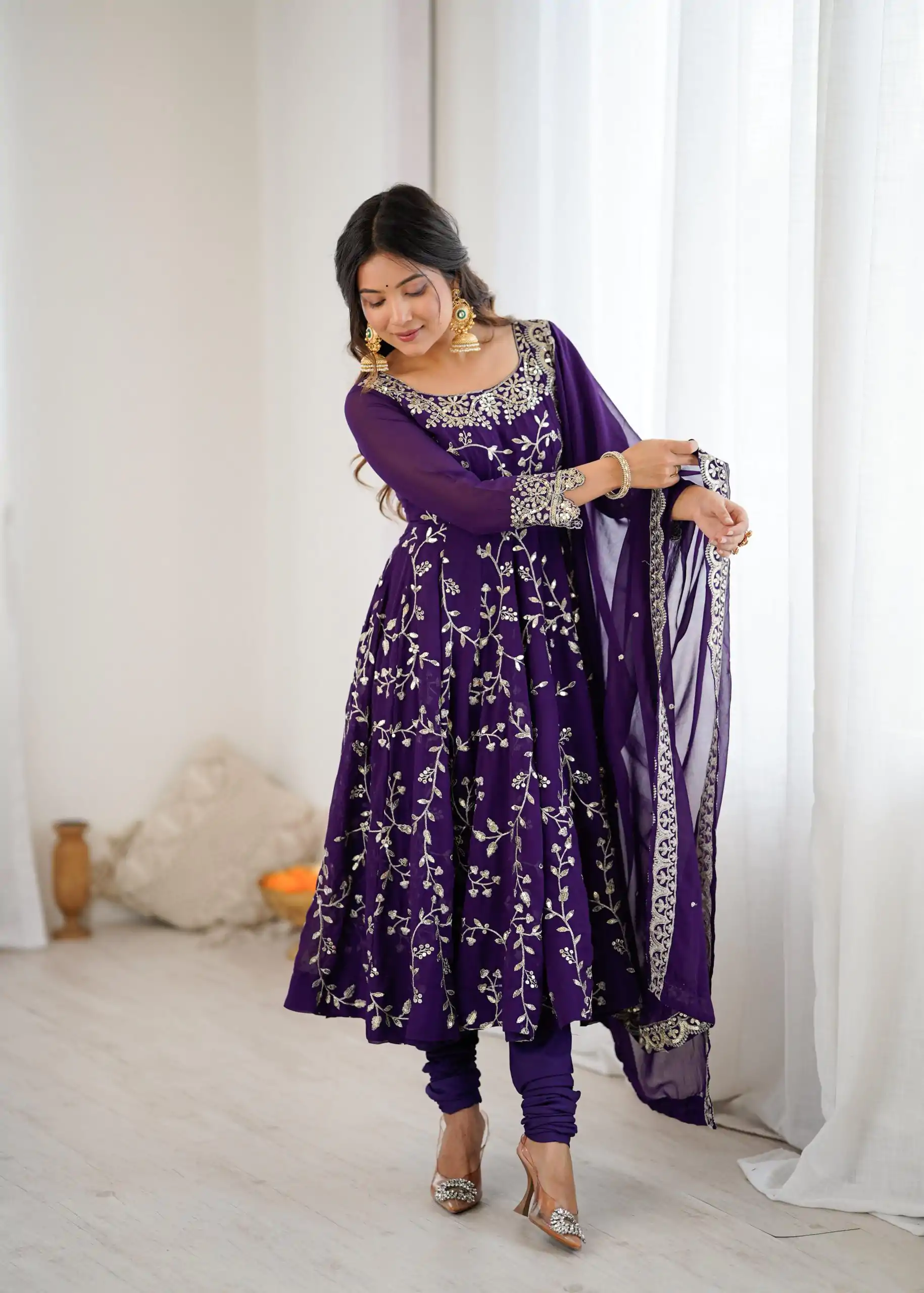 SRK 5299 Purple Georgette With Sequence Work Perfect for Wedding, Party, Lohri, Temple Visit, Ganesh Chaturthi Festive, Events, 4-6 Working Days At 2149 | Gowns, Bollywood Gowns, Creative Gowns, Designer Gowns, Embroidered Gowns, Party Wear Gowns