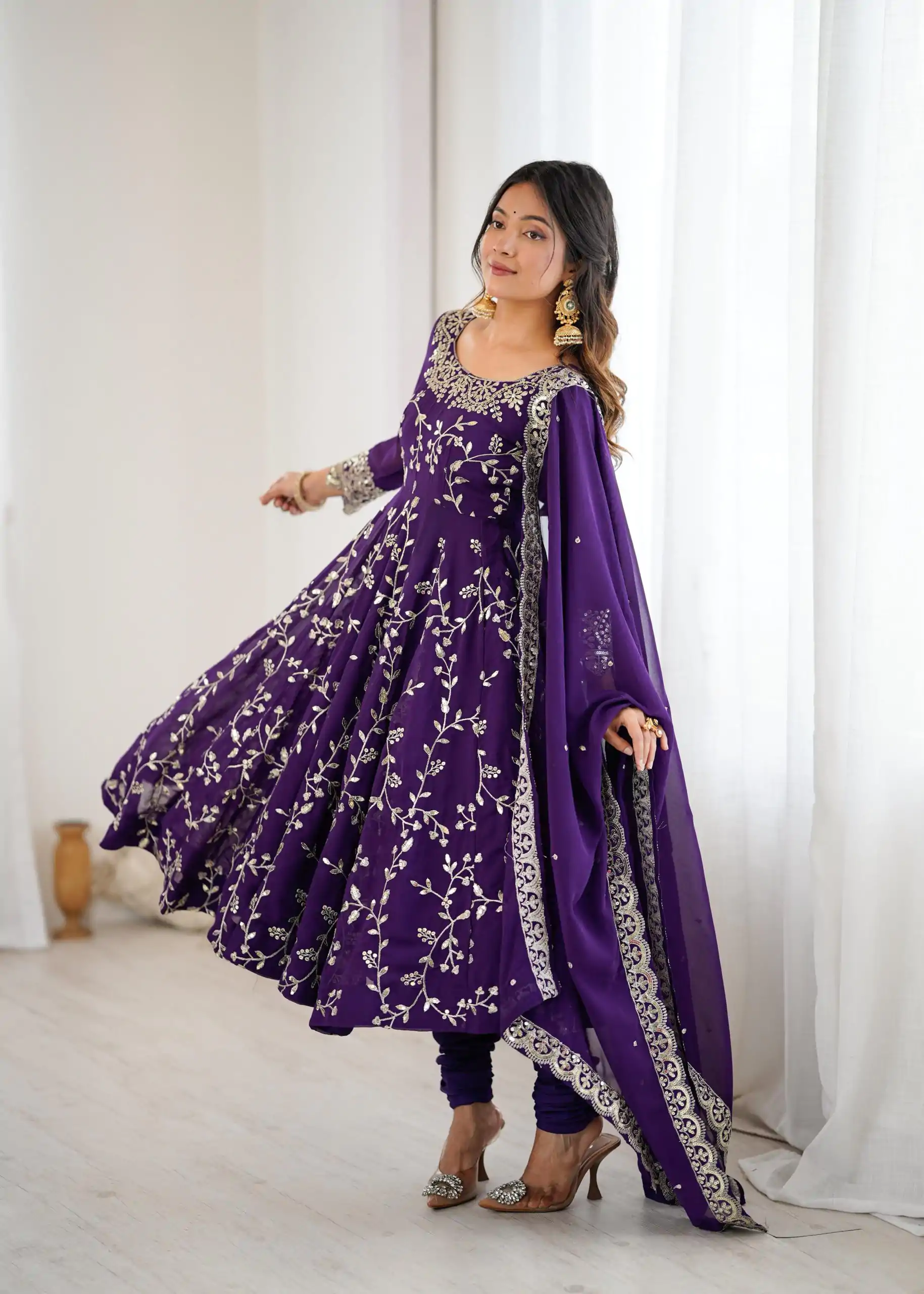 SRK 5299 Purple Georgette With Sequence Work Perfect for Wedding, Party, Lohri, Temple Visit, Ganesh Chaturthi Festive, Events, 4-6 Working Days At 2149 | Gowns, Bollywood Gowns, Creative Gowns, Designer Gowns, Embroidered Gowns, Party Wear Gowns