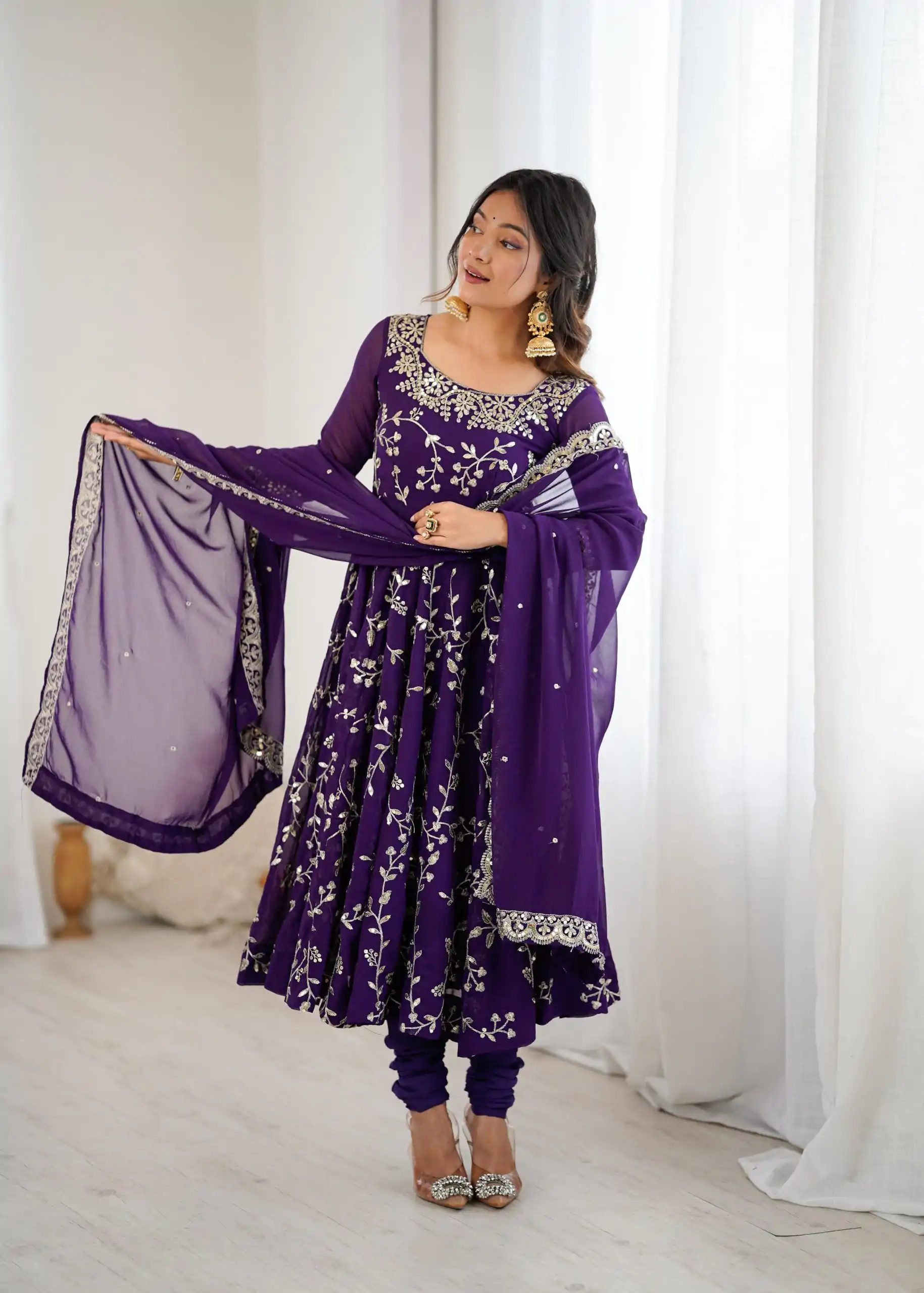 SRK 5299 Purple Georgette With Sequence Work Perfect for Wedding, Party, Lohri, Temple Visit, Ganesh Chaturthi Festive, Events, 4-6 Working Days At 2149 | Gowns, Bollywood Gowns, Creative Gowns, Designer Gowns, Embroidered Gowns, Party Wear Gowns
