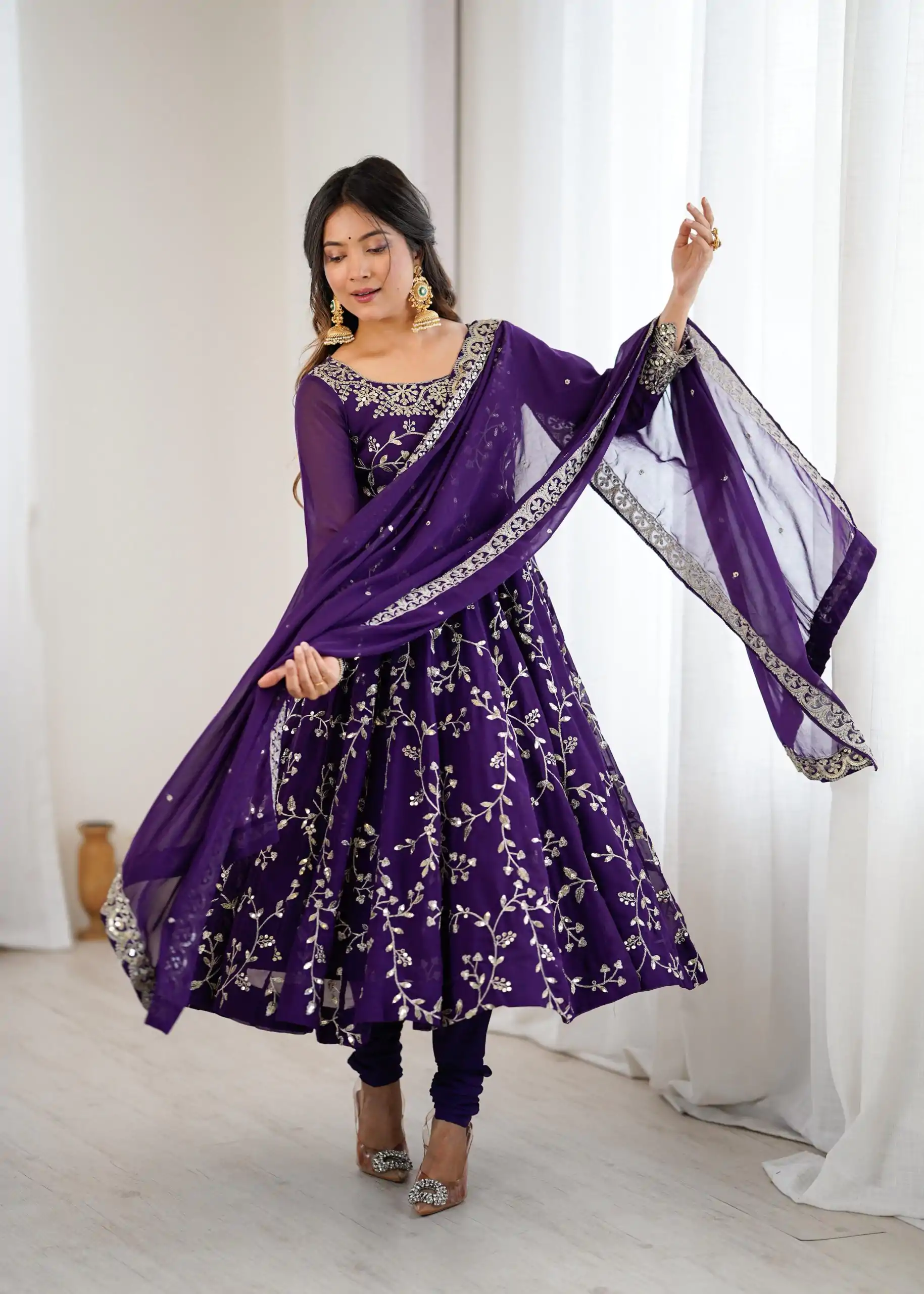 SRK 5299 Purple Georgette With Sequence Work Perfect for Wedding, Party, Lohri, Temple Visit, Ganesh Chaturthi Festive, Events, 4-6 Working Days At 2149 | Gowns, Bollywood Gowns, Creative Gowns, Designer Gowns, Embroidered Gowns, Party Wear Gowns