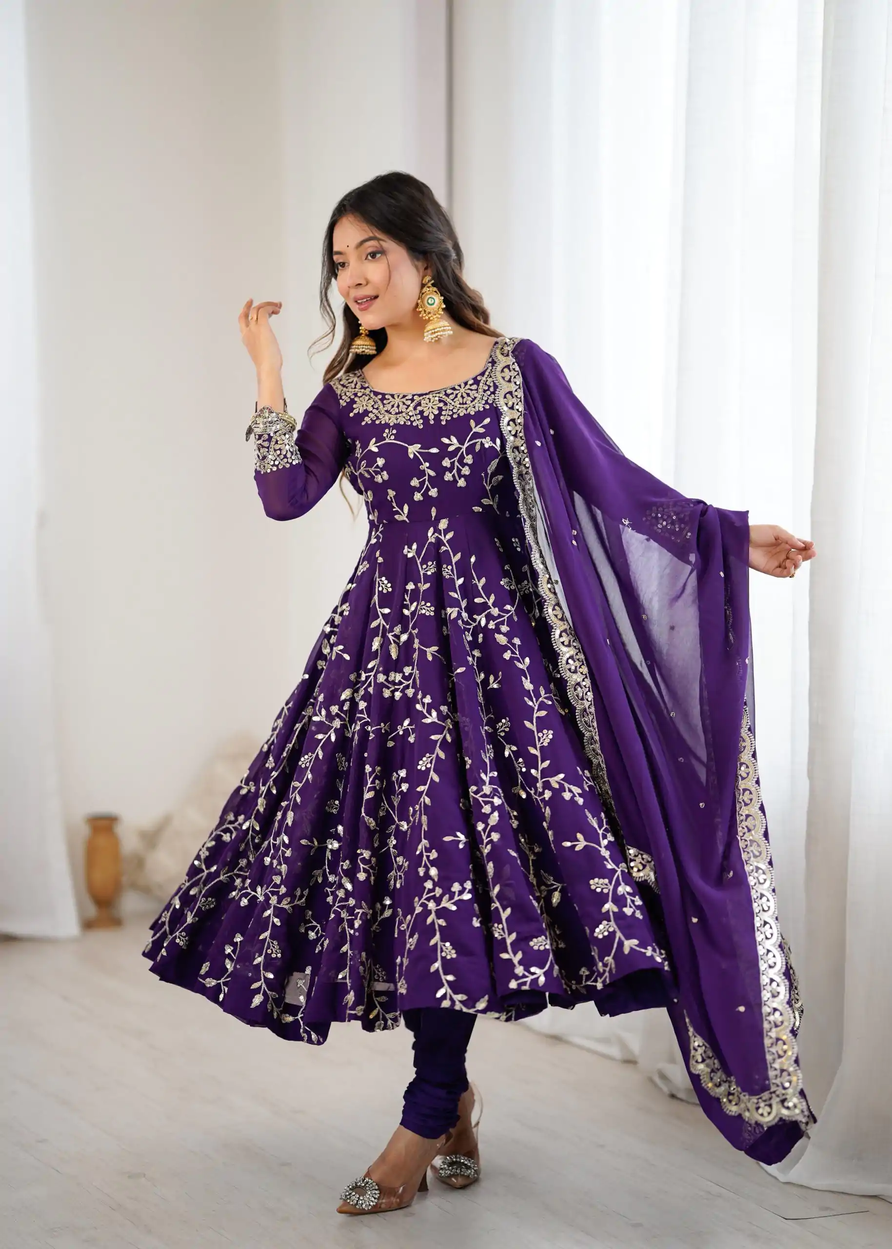 SRK 5299 Purple Georgette With Sequence Work Perfect for Wedding, Party, Lohri, Temple Visit, Ganesh Chaturthi Festive, Events, 4-6 Working Days At 2149 | Gowns, Bollywood Gowns, Creative Gowns, Designer Gowns, Embroidered Gowns, Party Wear Gowns
