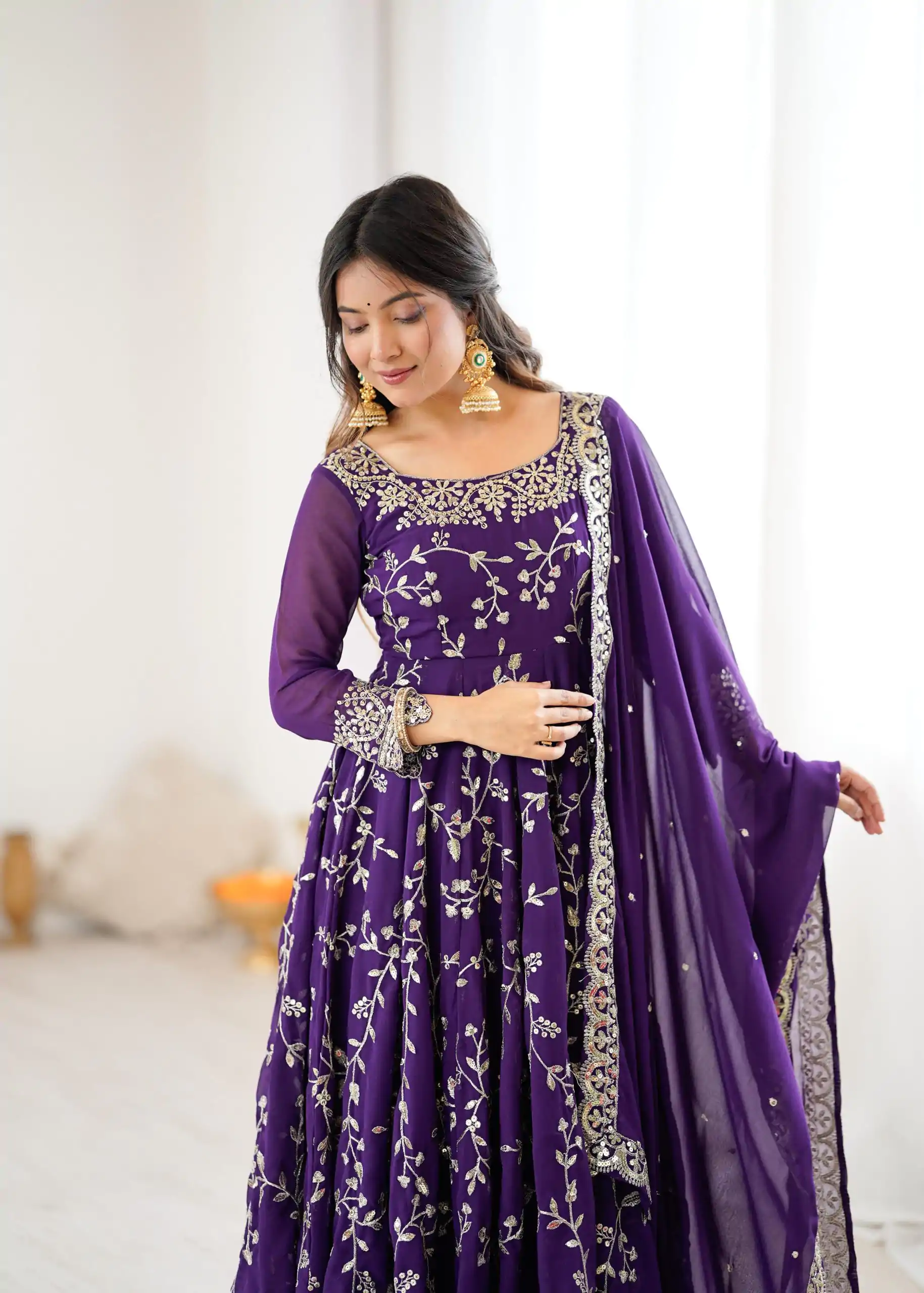 SRK 5299 Purple Georgette With Sequence Work Perfect for Wedding, Party, Lohri, Temple Visit, Ganesh Chaturthi Festive, Events, 4-6 Working Days At 2149 | Gowns, Bollywood Gowns, Creative Gowns, Designer Gowns, Embroidered Gowns, Party Wear Gowns