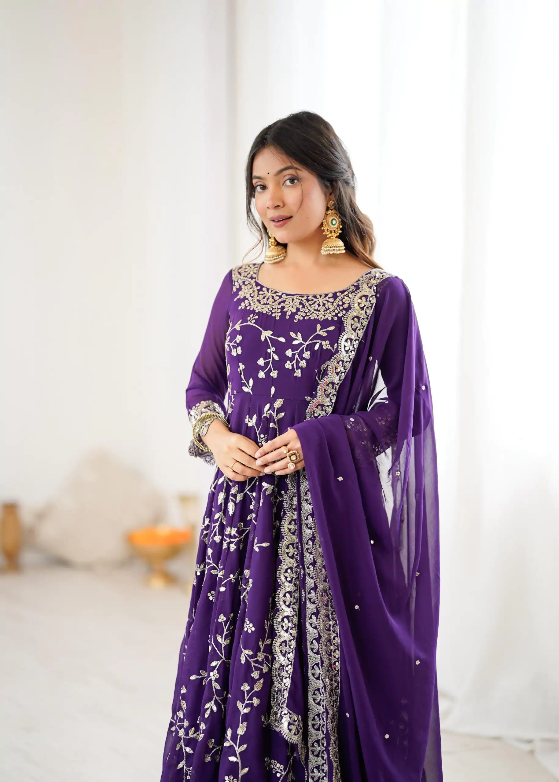 SRK 5299 Purple Georgette With Sequence Work Perfect for Wedding, Party, Lohri, Temple Visit, Ganesh Chaturthi Festive, Events, 4-6 Working Days At 2149 | Gowns, Bollywood Gowns, Creative Gowns, Designer Gowns, Embroidered Gowns, Party Wear Gowns