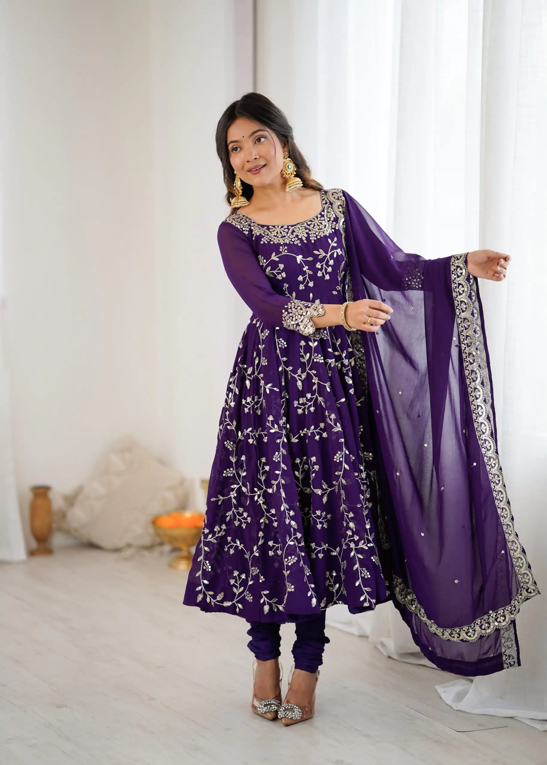 SRK 5299 Purple Georgette With Sequence Work Perfect for Wedding, Party, Lohri, Temple Visit, Ganesh Chaturthi Festive, Events, 4-6 Working Days At 2149 | Gowns, Bollywood Gowns, Creative Gowns, Designer Gowns, Embroidered Gowns, Party Wear Gowns