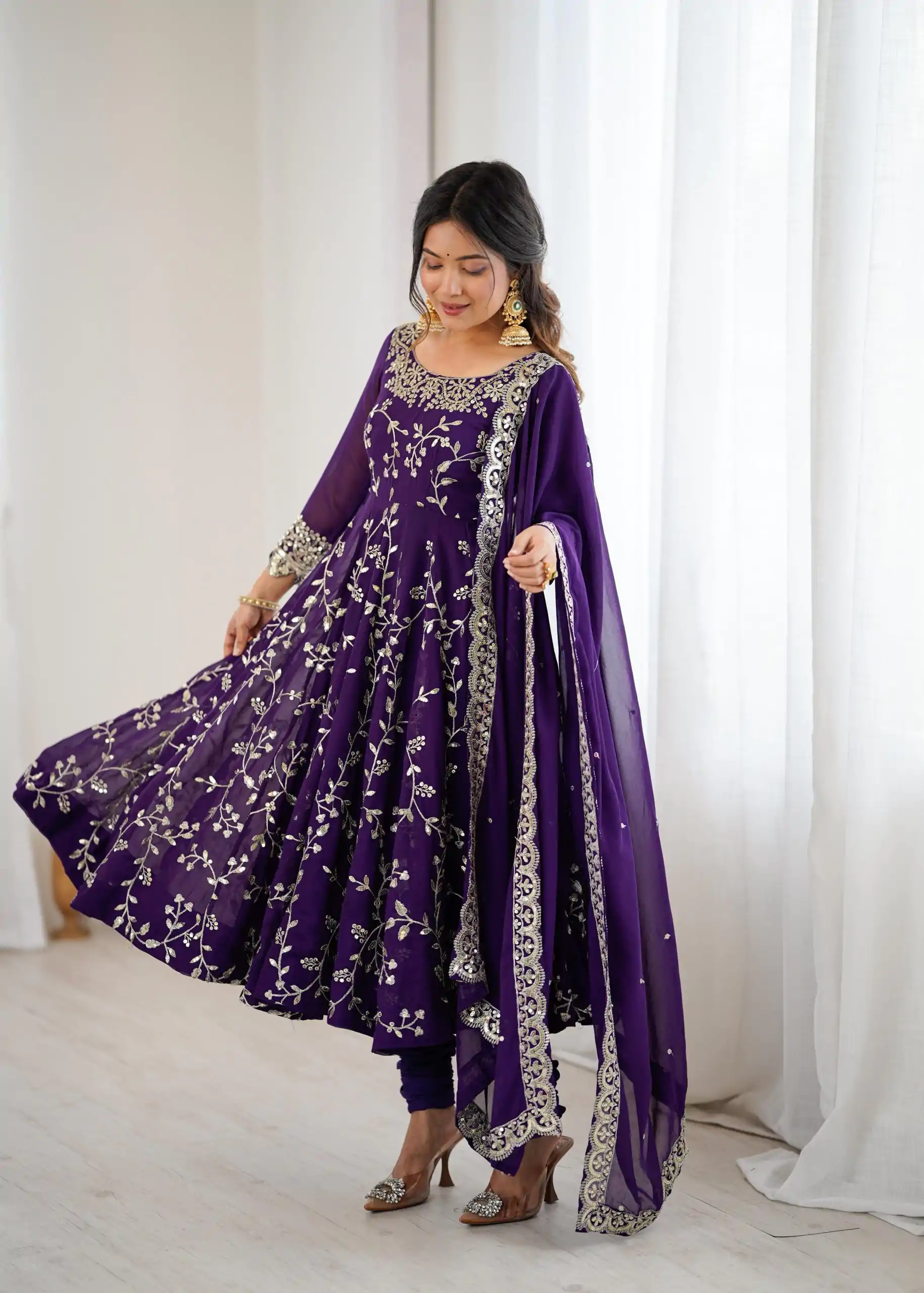 SRK 5299 Purple Georgette With Sequence Work Perfect for Wedding, Party, Lohri, Temple Visit, Ganesh Chaturthi Festive, Events, 4-6 Working Days At 2149 | Gowns, Bollywood Gowns, Creative Gowns, Designer Gowns, Embroidered Gowns, Party Wear Gowns