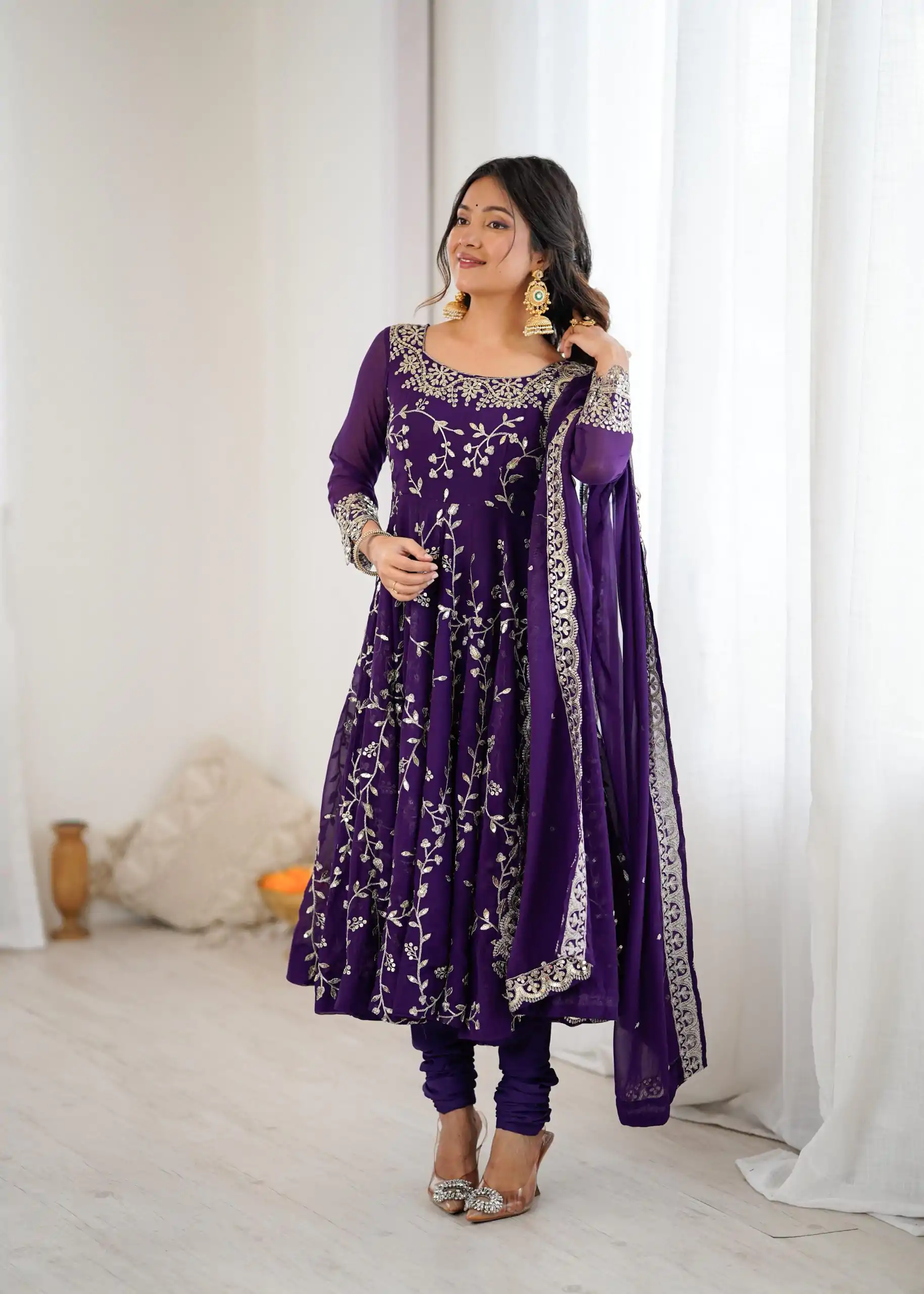 SRK 5299 Purple Georgette With Sequence Work Perfect for Wedding, Party, Lohri, Temple Visit, Ganesh Chaturthi Festive, Events, 4-6 Working Days At 2149 | Gowns, Bollywood Gowns, Creative Gowns, Designer Gowns, Embroidered Gowns, Party Wear Gowns