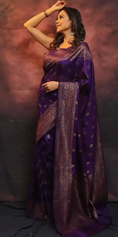 KP 6010 Purple Soft Lichi Silk Jacquard Saree Perfect for Wedding, Party, Traditional Day, Family Gatherings, Sangeet . Grab it for ₹1349. Delivery 4-6 W | Sarees, Bollywood Sarees, Creative Sarees, Designer Sarees, Embroidered Sarees, Ethnic Saree, Modern Digital sarees, Party Wear Sarees