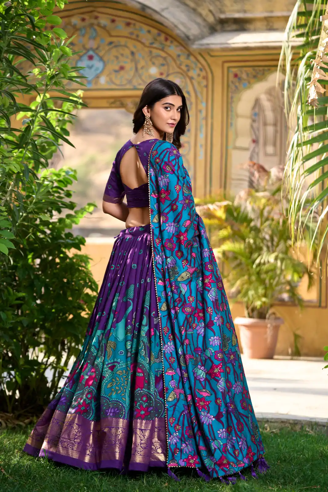 LNB 1219 Purple Tasar Silk With Gotta Patti Work & Kalamkari Print Lehenga Choli . Best Price ₹2449. Delivery 4-6 Working Days. Shop now. | Lehenga, Bollywood Lehenga, Creative Lehenga, Designer Lehenga, Embroidered Lehenga, Party Wear Lehenga