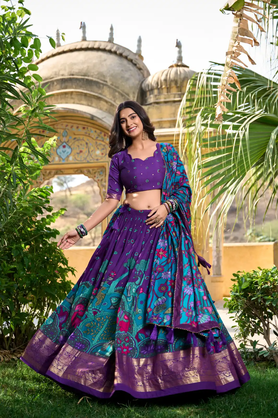 LNB 1219 Purple Tasar Silk With Gotta Patti Work & Kalamkari Print Lehenga Choli . Best Price ₹2449. Delivery 4-6 Working Days. Shop now. | Lehenga, Bollywood Lehenga, Creative Lehenga, Designer Lehenga, Embroidered Lehenga, Party Wear Lehenga