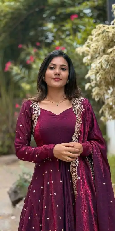 SSR 516 Rani Pink Fandy Silk With Embroidery sequence Work Gown Perfect for Wedding, Party, Onam, Makar Sankranti, Traditional Day Special Price ₹ 2149 | Gowns, Bollywood Gowns, Creative Gowns, Designer Gowns, Embroidered Gowns, Party Wear Gowns