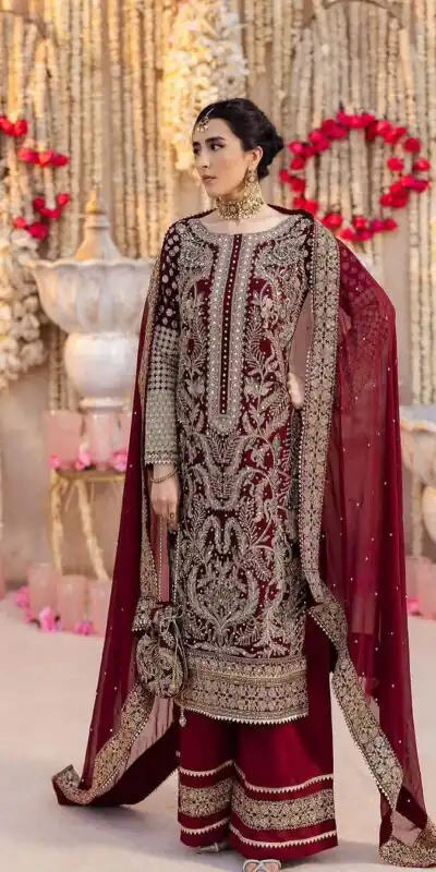 SRK 5297 Rani Pink Heavy Faux Georgette With Chain Stitch Embroidery Sequence Work Salwar Suit Wedding, Party, Festive, Events, 4-6 Working Days At 2399 | Jump Suits, Salwar suit, Casual Suits, Creative suits, Designer Suits, Palazzo Suits, Party Wear Suits, Patiala Suits, Straight Suits