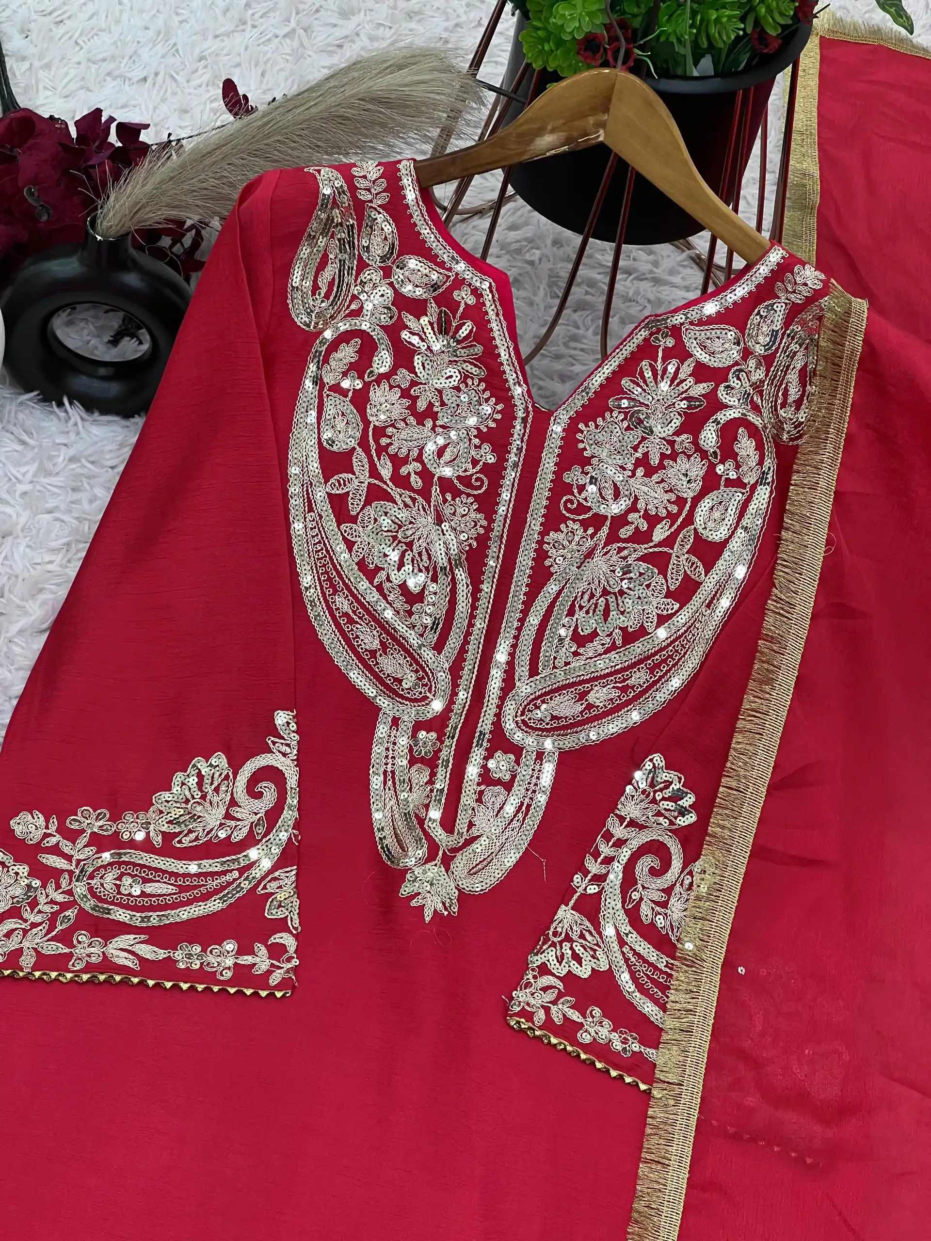 ZSR 3097 Red Pure Chinnon Silk With Embroidery Sequence Work With Full Sleeve Salwar Suit Wedding, Party, Festive, Events Exclusive Offer ₹1899. D | Jump Suits, Tops & Bottoms, Track Suits, Salwar suit, Casual Suits, Creative suits, Designer Suits, Palazzo Suits, Party Wear Suits, Patiala Suits, Straight Suits, Trendy Wear