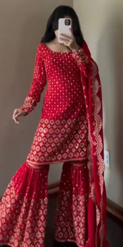 RTC 5921 Red Faux Georgette Salwarv suit with Lace Work. Wedding, Party, Festive, Events Grab it for ₹2549. Delivery 4-6 Working Days. Shop now. | Jump Suits, Tops & Bottoms, Track Suits, Salwar suit, Casual Suits, Creative suits, Designer Suits, Palazzo Suits, Party Wear Suits, Patiala Suits, Straight Suits, Trendy Wear