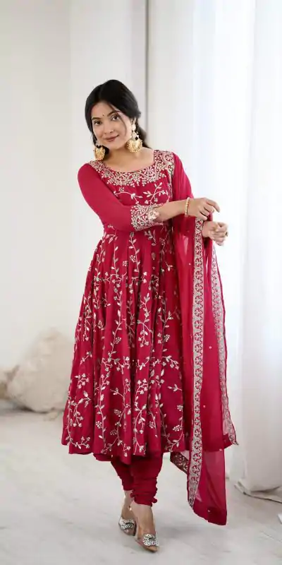 SRK 5299 Red Faux Georgette With Sequence Work Perfect for Wedding, Party, Lohri, Temple Visit, Ganesh Chaturthi Festive, Events, 4-6 Working Days At 2149 | Gowns, Bollywood Gowns, Creative Gowns, Designer Gowns, Embroidered Gowns, Party Wear Gowns