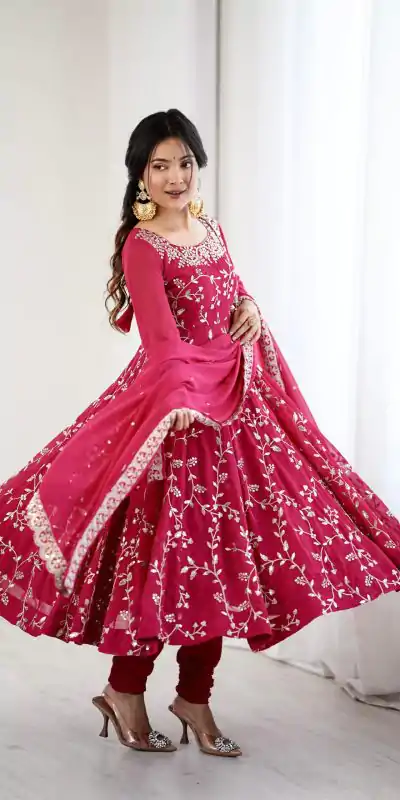 SRK 5299 Red Faux Georgette With Sequence Work Perfect for Wedding, Party, Lohri, Temple Visit, Ganesh Chaturthi Festive, Events, 4-6 Working Days At 2149 | Gowns, Bollywood Gowns, Creative Gowns, Designer Gowns, Embroidered Gowns, Party Wear Gowns